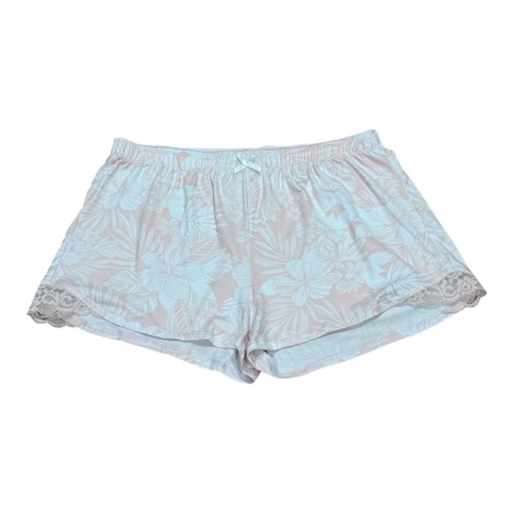 Rose + Vine Pajama Shorts Womens L XL Blue Floral Lace Trim Sleep Lounge Comfy